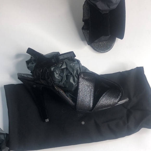Laurence Dacade black silver velvet Metallic Bow Lux Holiday Party heels NEW 5.5 - Picture 7 of 9